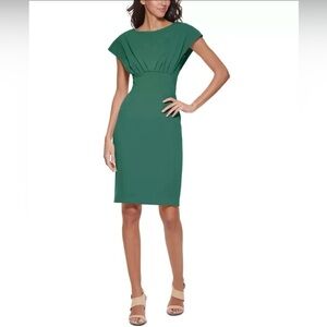 Calvin Klein Green Crepe Boat Neck Sheath Dress Womens 4 Cap Sleeve Career NWT